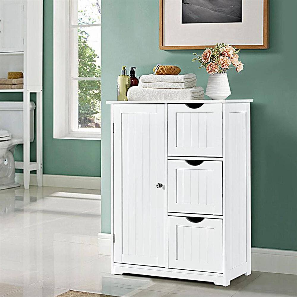 Dracelo 22 in. W 12 in. D 32 in. H Freestanding Bathroom Linen Cabinet with Three Drawers and Cupboard (2)