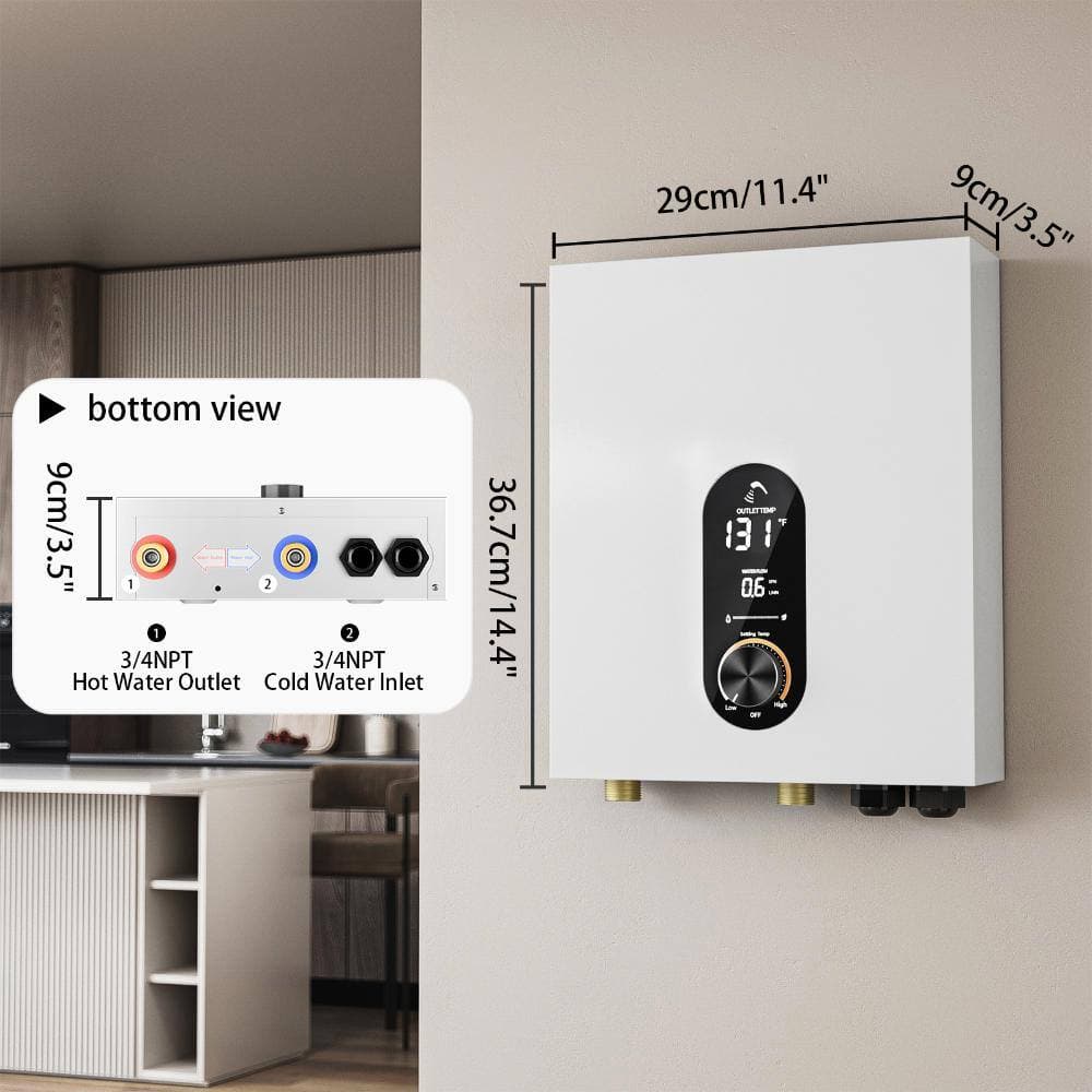 FUFU&GAGA 18KW Tankless Electric Water Heater, 240V Instant Hot Water Heater in White with LED Display, Safety Protection (3)