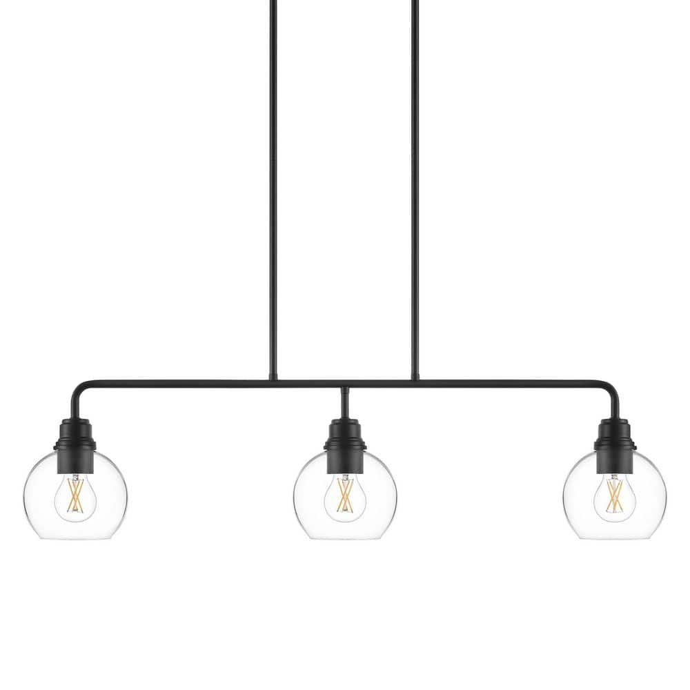 Hampton Bay Florabelle 3-Light Island Pendant Light Matte Black Finish Clear Globe Glass Shades (2)