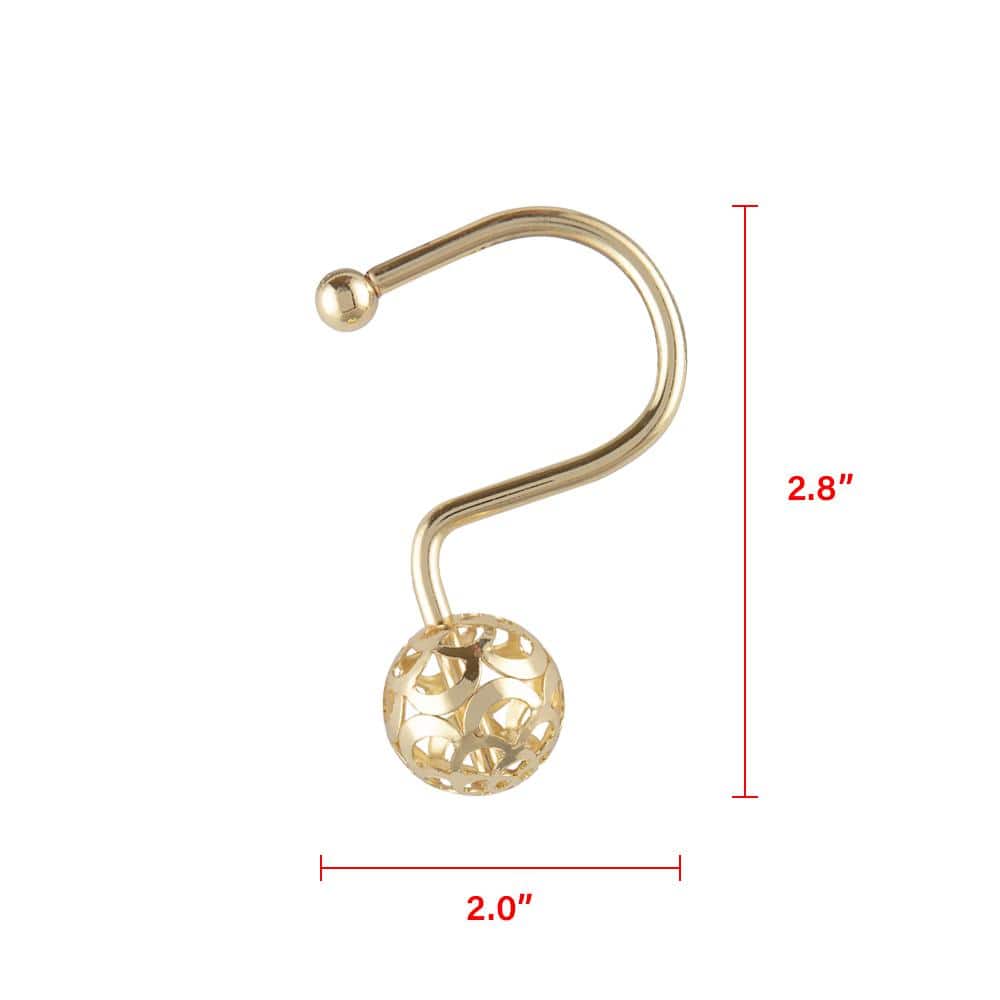 Utopia Alley Hollow Ball Shower Curtain Hooks for Bathroom, Rust Resistant Shower Curtain Hooks Rings, Set of 12, Gold (2)