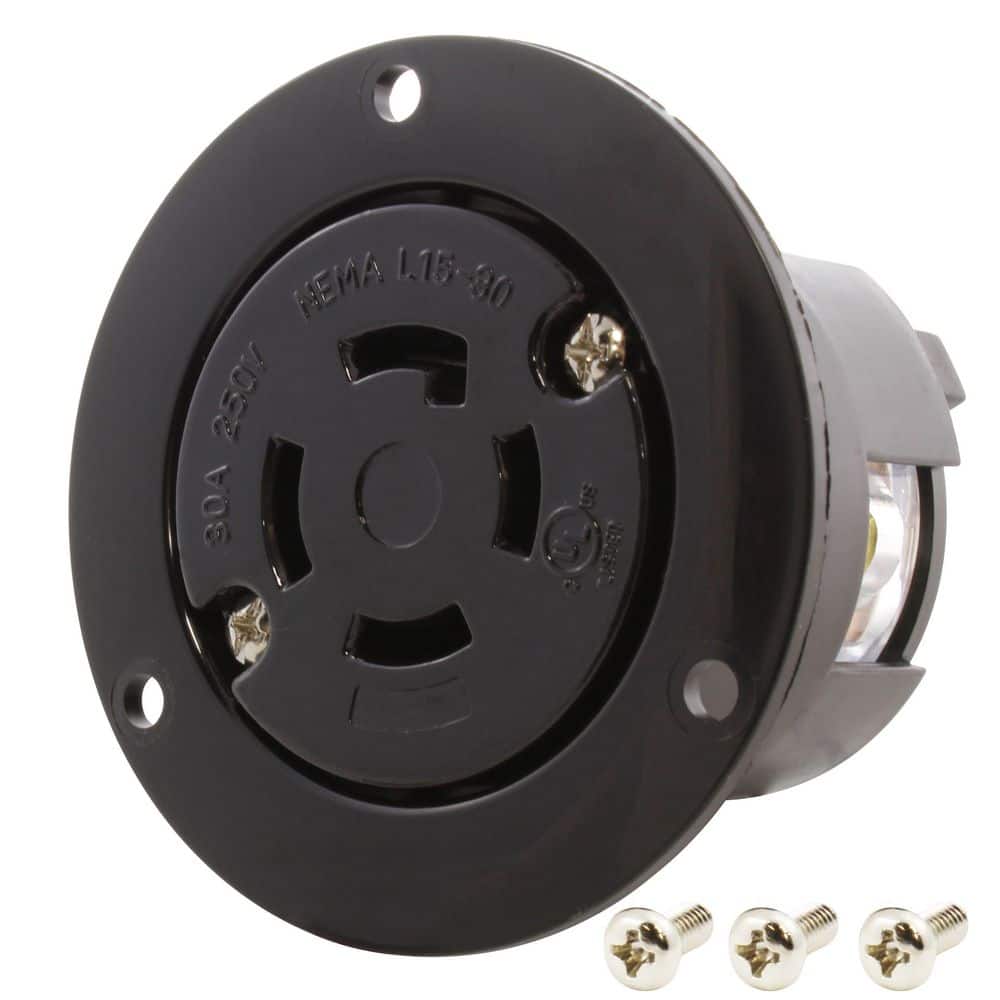 AC WORKS 3-Phase 30A 250V L15-30R Flanged Outlet UL and C-UL Listed (1)