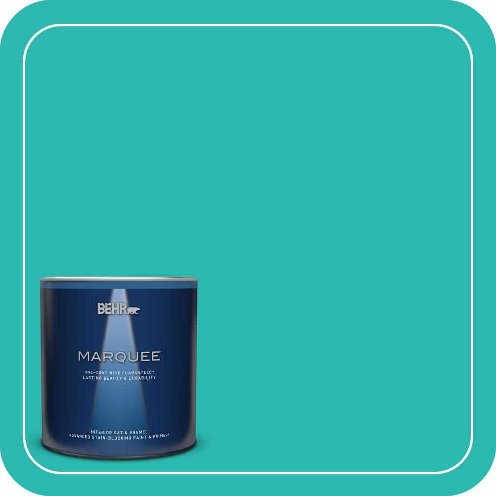 BEHR MARQUEE 1 qt. #P450-5 Island Aqua Satin Enamel Interior Paint & Primer