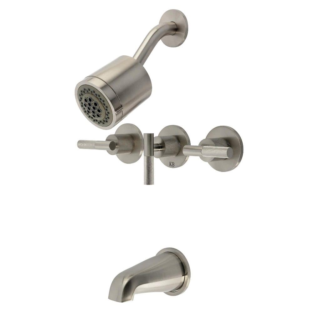 Kingston Brass Convergent 3-Handle 2-Spray Tub and Shower Faucet 1.8 GPM in Brushed Nickel (1)