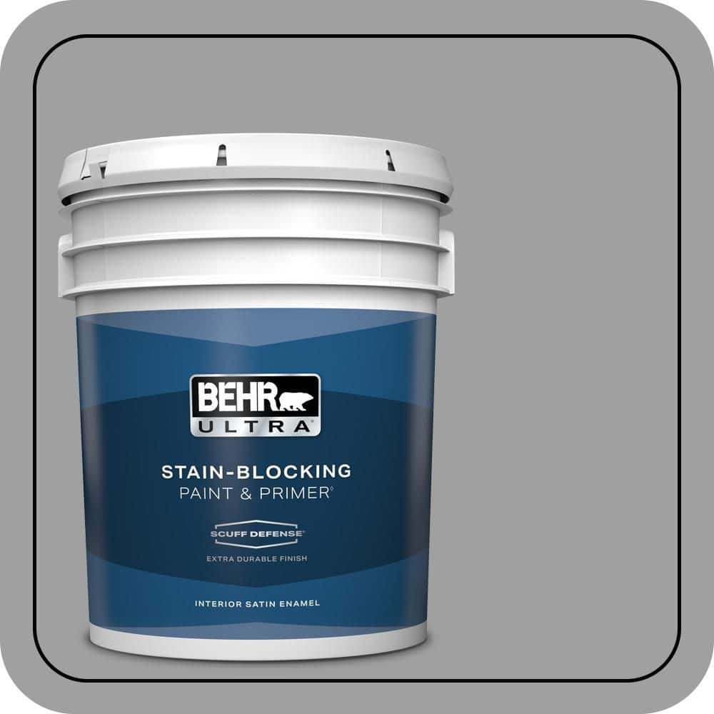 BEHR ULTRA 5 gal. #PPU26-06 Elemental Gray Extra Durable Satin Enamel Interior Paint & Primer