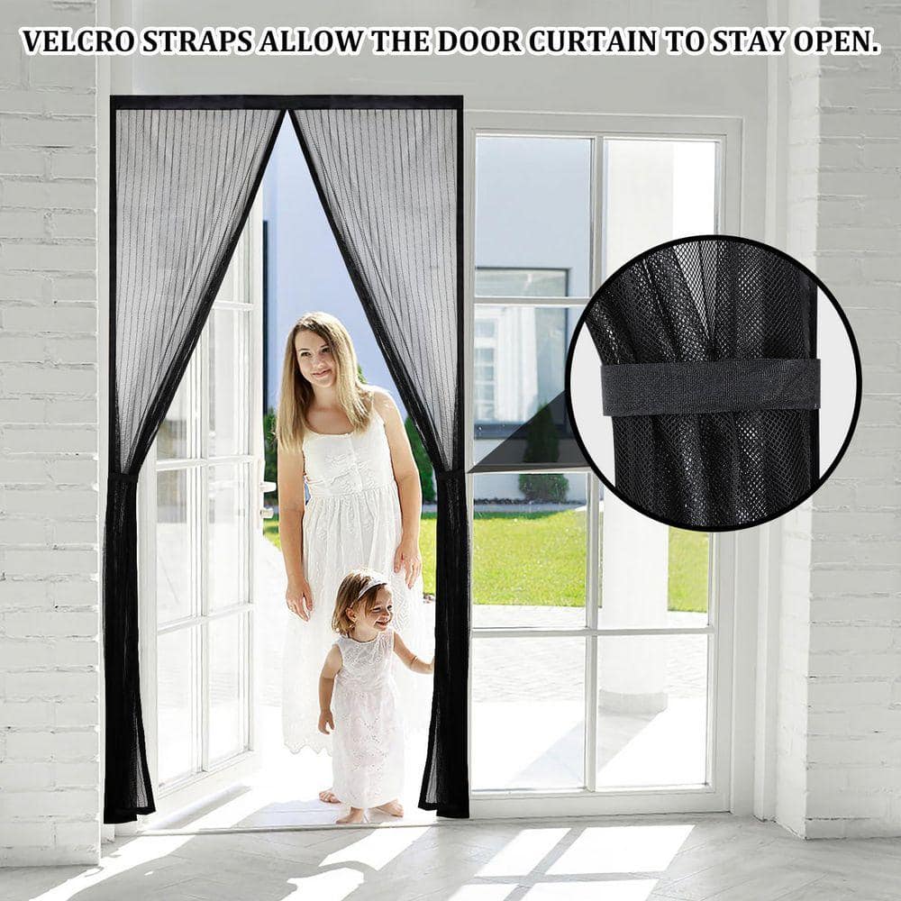 KIWDZFU 39.38 in. x 82.68 in. Black Magnetic Mesh Curtain Hands-Free Fly Mesh Screen Door Self-Adhesive Anti Mosquito Bugs (2)