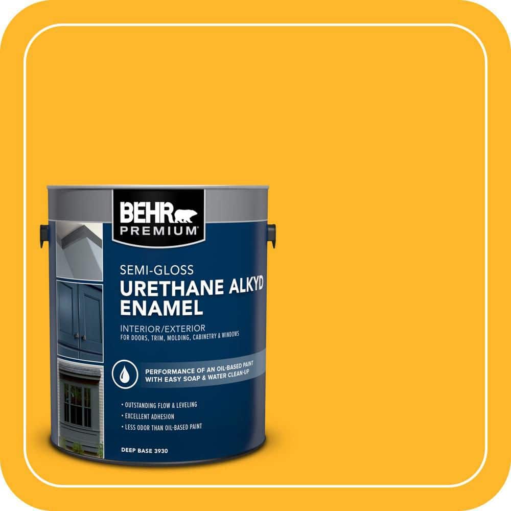 BEHR PREMIUM 1 gal. #P260-7 Extreme Yellow Urethane Alkyd Semi-Gloss Enamel Interior/Exterior Paint