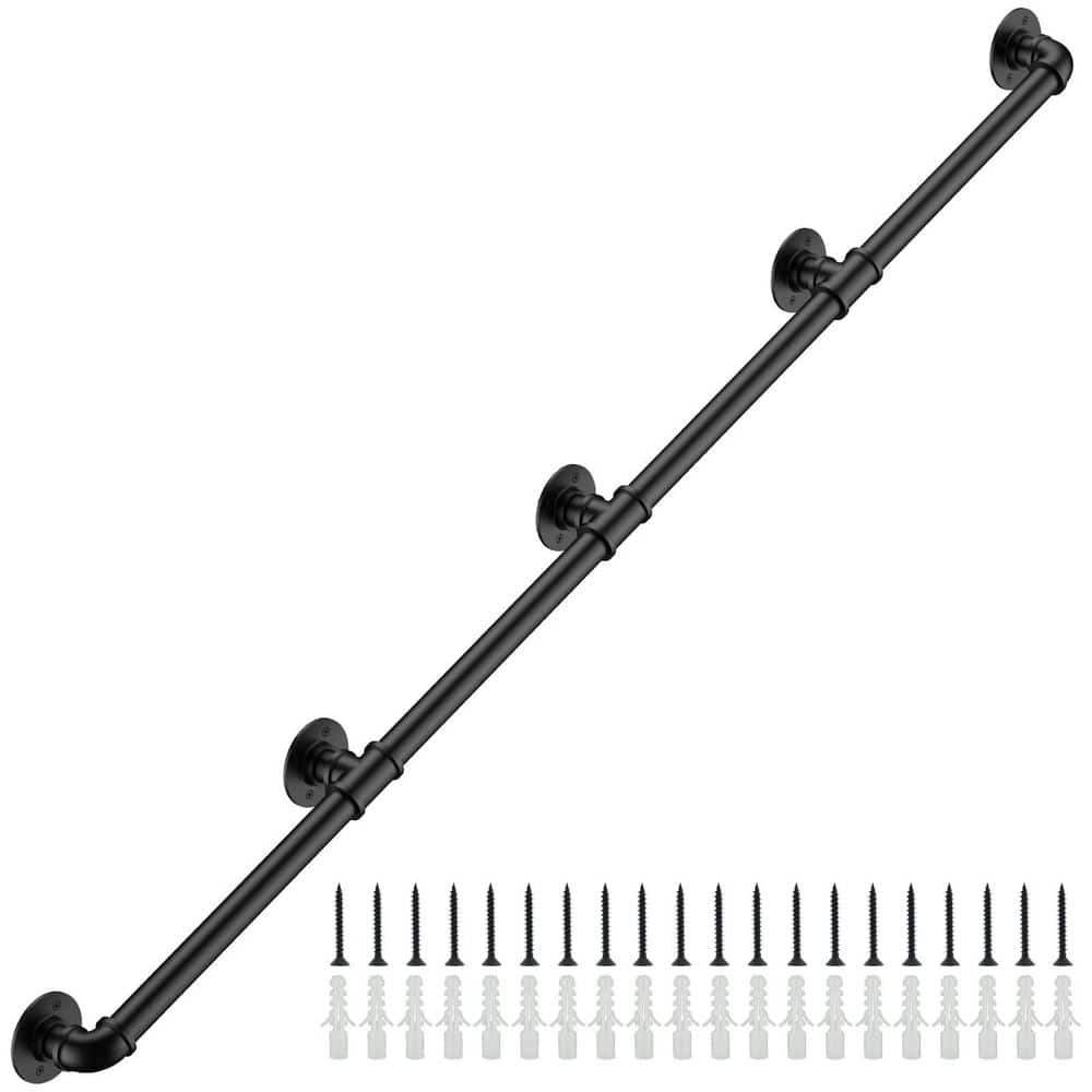 NVNOO 13 ft. Industrial Stair Railing Wall Mount Staircase Handrail for Outdoor Indoor Stairs Porch, Black (1)