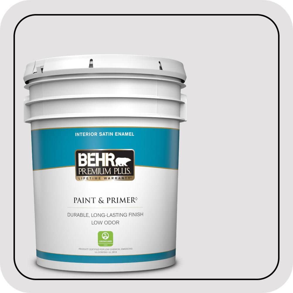 BEHR PREMIUM PLUS 5 gal. #PR-W02 Early Crocus Satin Enamel Low Odor Interior Paint & Primer