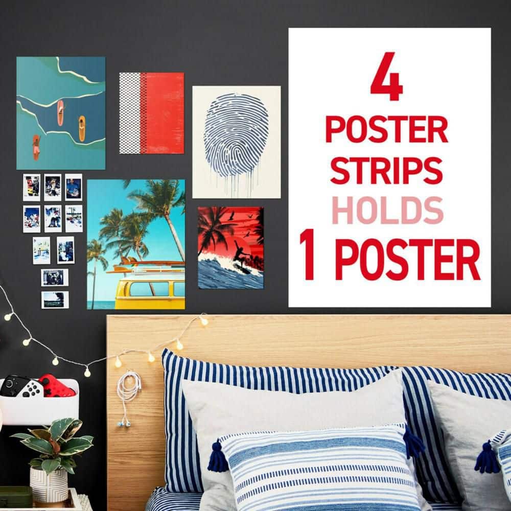 Command Poster Strips Value Pack, Strips Damage-Free Hanging, Great for Home, Room, Wall, and Office Decor, White Adhesive (4)