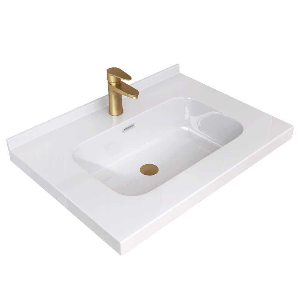 NTQ 30 in. W x 22 in. D Solid Surface White Vanity Top Rectangular Single Sink Bathroom Vanity Top in Glossy White (1)