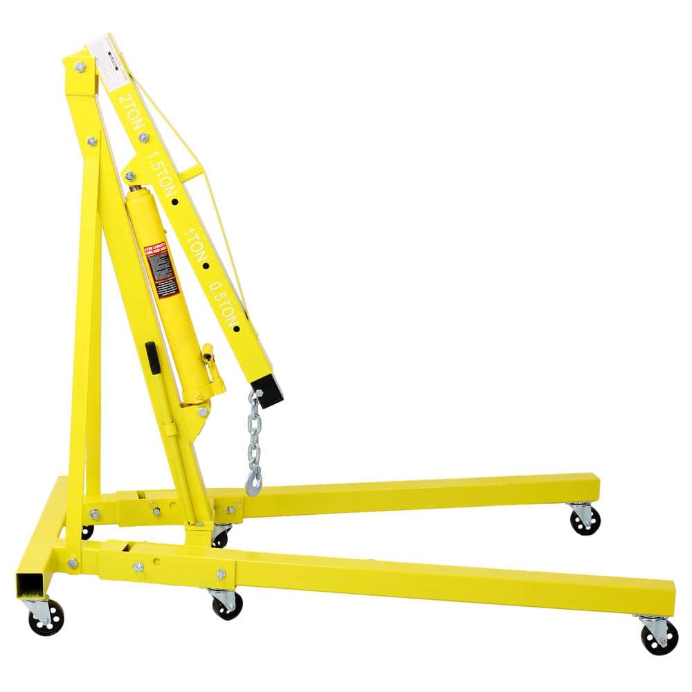 Unbranded Yellow 2-Ton Folding Engine Hoist Cherry Picker Shop Crane Hoist Lift, Heavy-Duty Steel with 6 Iron Caster Wheels (3)