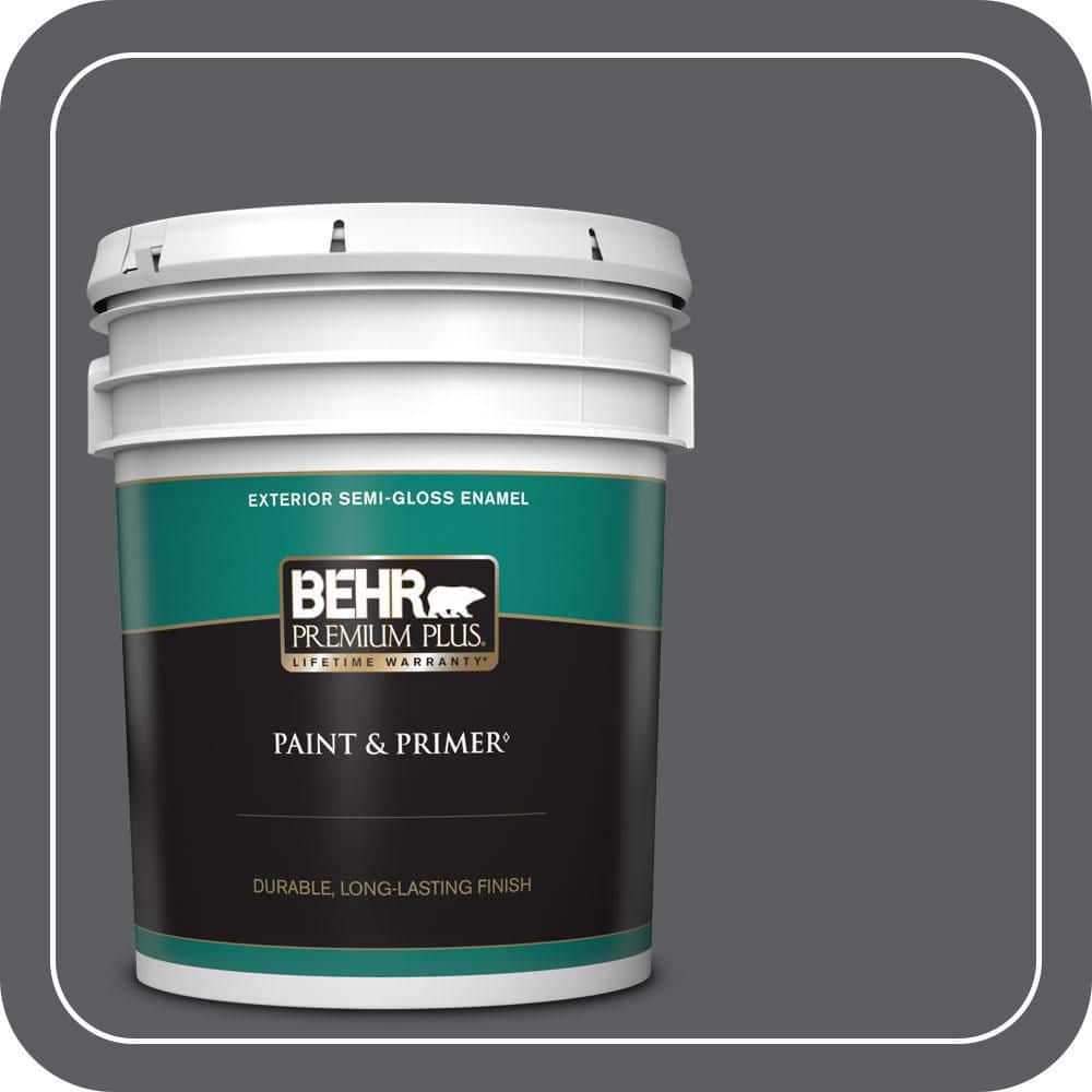 BEHR PREMIUM PLUS 5 gal. #N500-6 Graphic Charcoal Semi-Gloss Enamel Exterior Paint & Primer