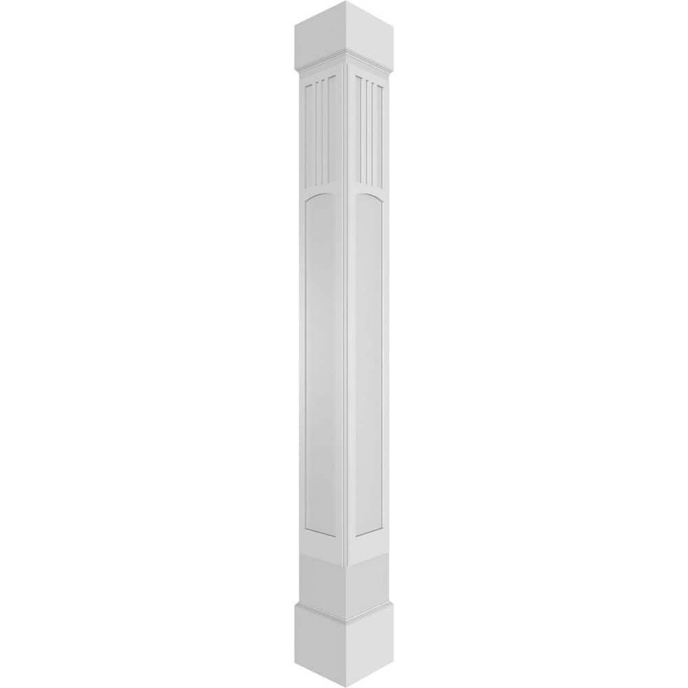 Ekena Millwork 7-5/8 in. x 8 ft. Square Non-Tapered San Miguel Mission Style Fretwork PVC Column Wrap Kit w/Standard Capital and Base (1)