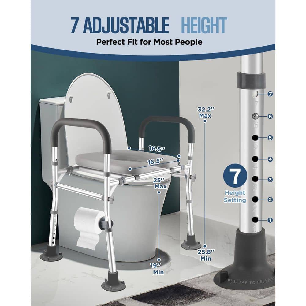 Wudkey 500 lb. Aluminum Raised Toilet Seat with Handles, Adjustable 25.8-32.2 in. H, Handicap Chair for Seniors (2)