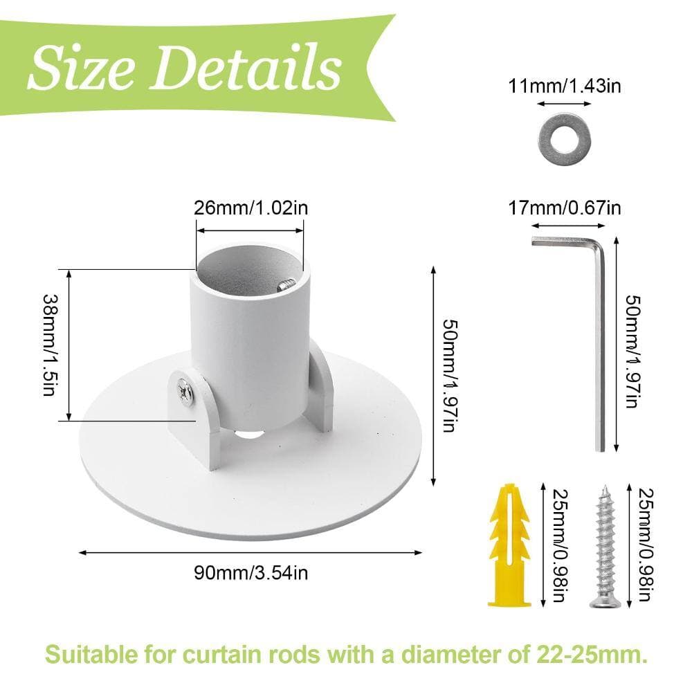 Unbranded Shower Curtain Bracket Set, 2 Piece, 26mm Inner Diameter Titanium Steel, Wall Mount Flange, White Bracket (2)