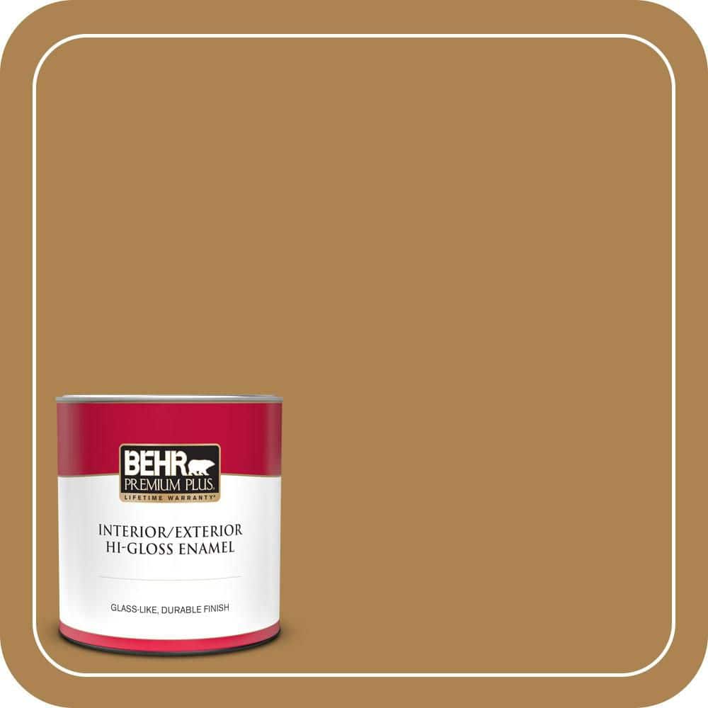 BEHR PREMIUM PLUS 1 qt. #S300-6 Harvest Time Hi-Gloss Enamel Interior/Exterior Paint & Primer (1)