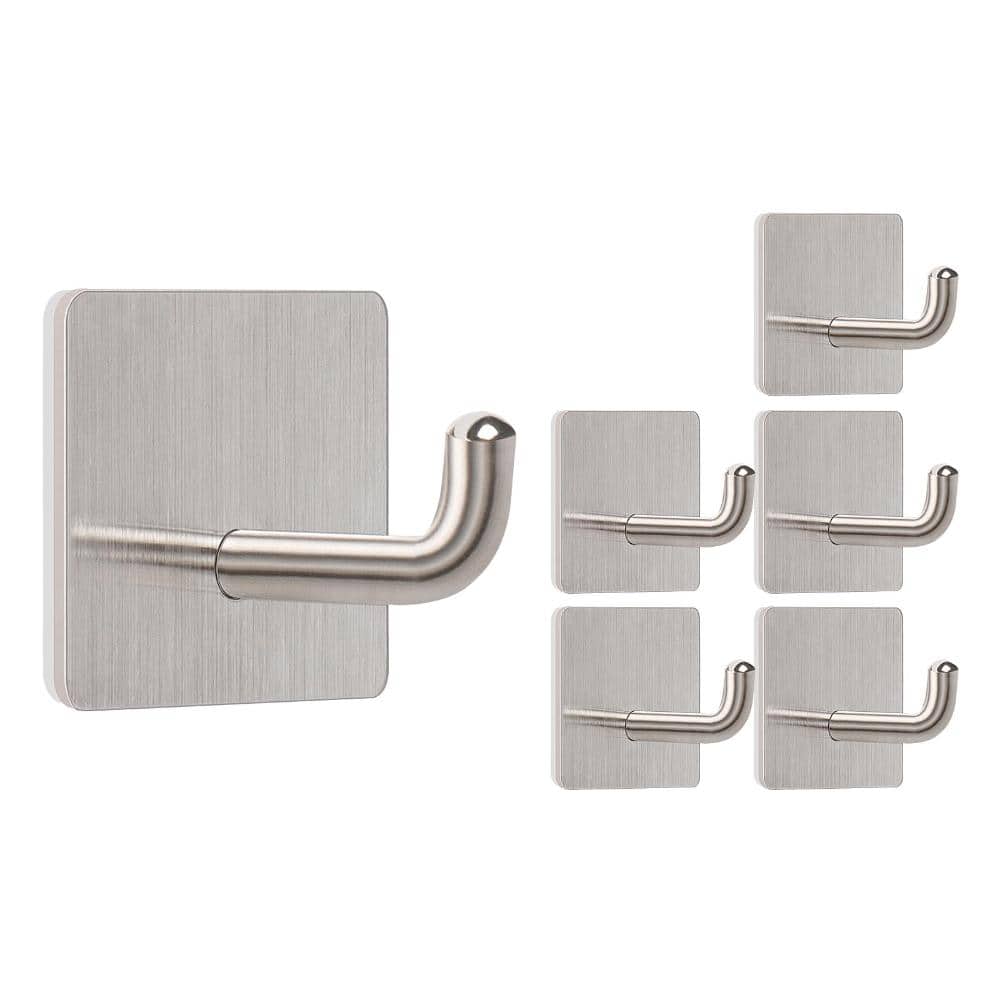 Unbranded Adhesive Towel Hooks, 304 Stainless Steel Wall Hooks for Robes and Clothes, Brushed Nickel, 6-Pack Set (1)