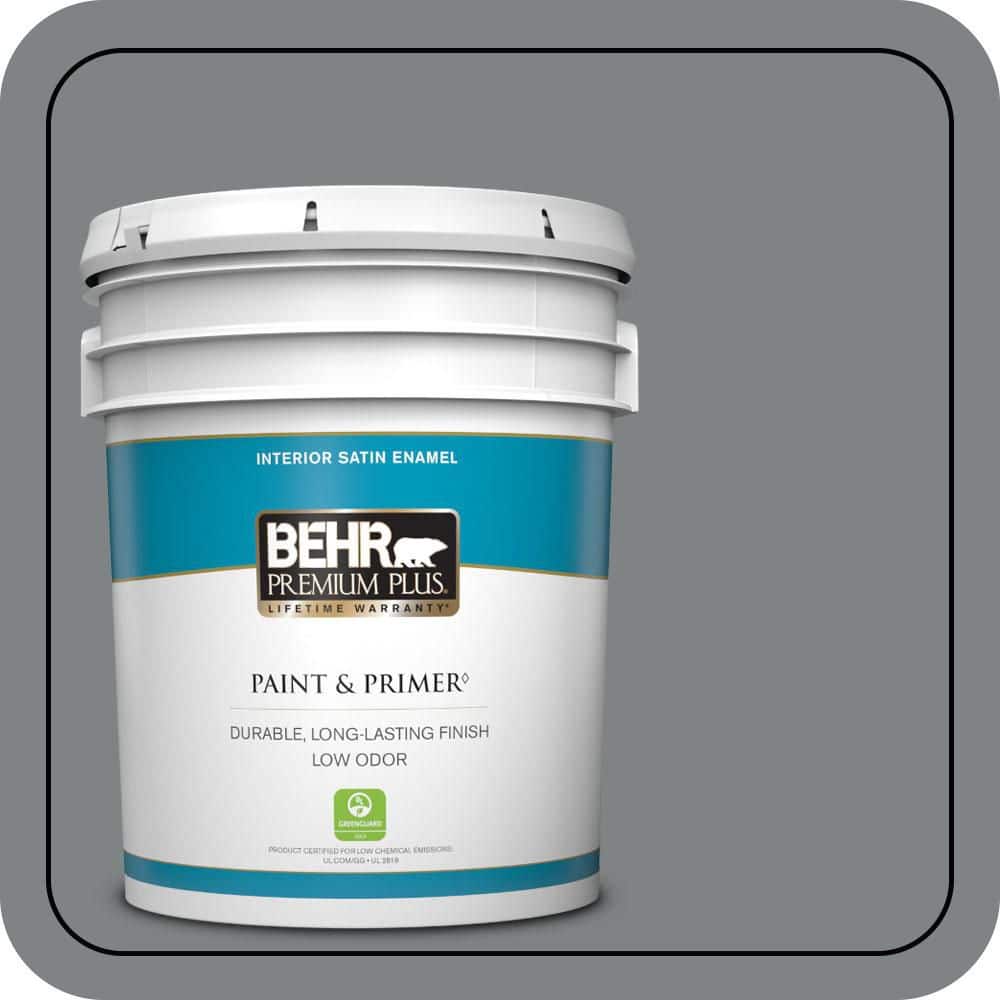BEHR PREMIUM PLUS 5 gal. #PPU26-03 Legendary Gray Satin Enamel Low Odor Interior Paint & Primer