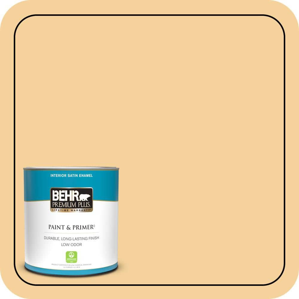 BEHR PREMIUM PLUS #320C-3 Honey Butter Enamel Interior Stain-Blocking Paint and Primer (1)