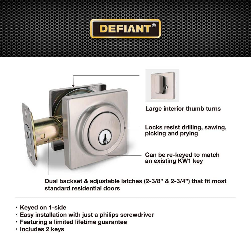 Defiant Square Satin Nickel Single Cylinder Deadbolt (4)