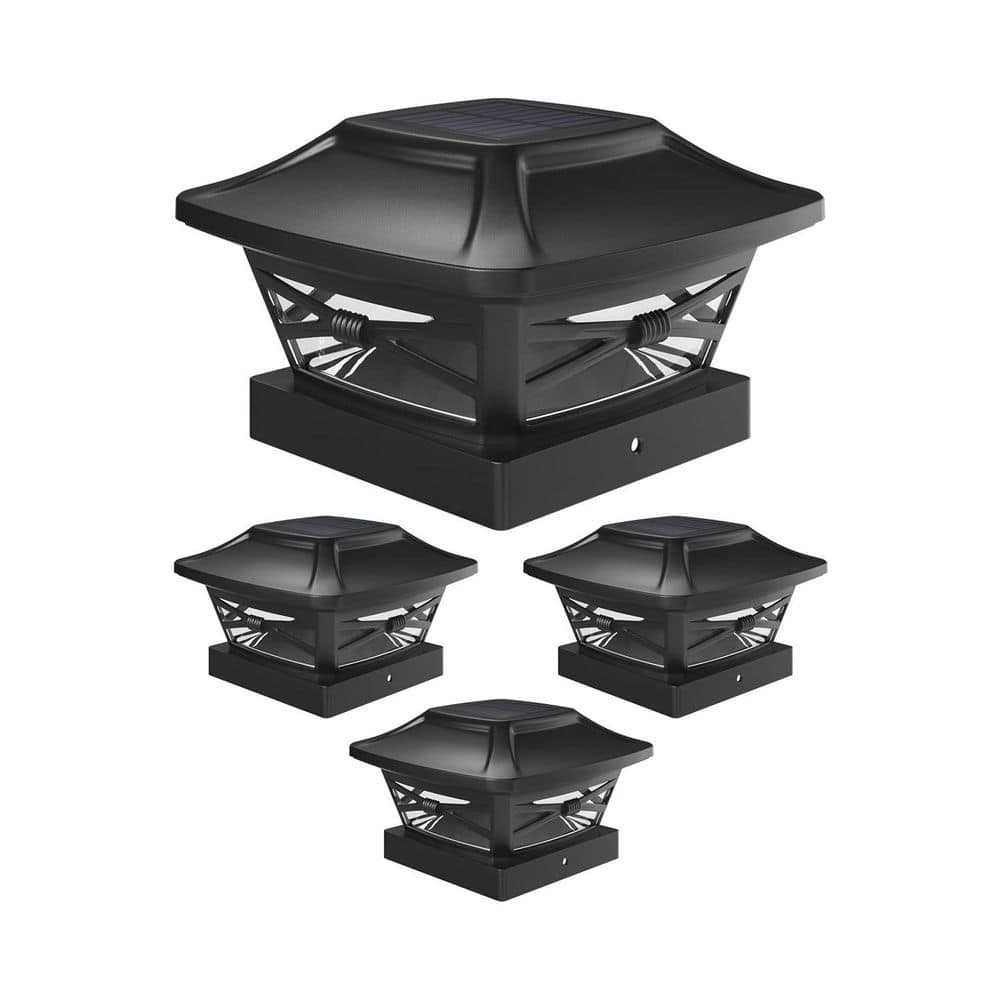 Afoxsos Solar Outdoor Post Cap Lights Slate Black for 4x4 5x5 6x6 Posts Bright LED Light Cordless Design 4-Pack (1)