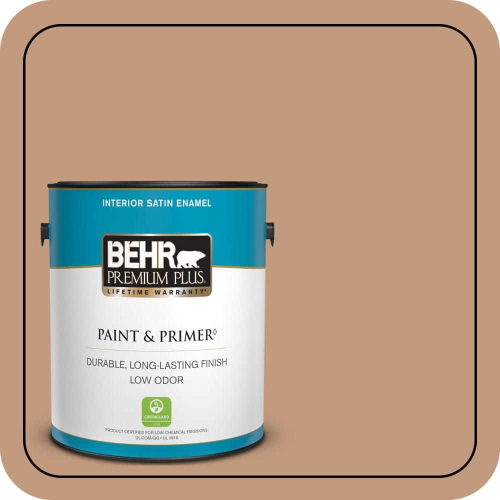 BEHR PREMIUM PLUS 1 gal. #PPU3-12 Egyptian Pyramid Satin Enamel Low Odor Interior Paint & Primer