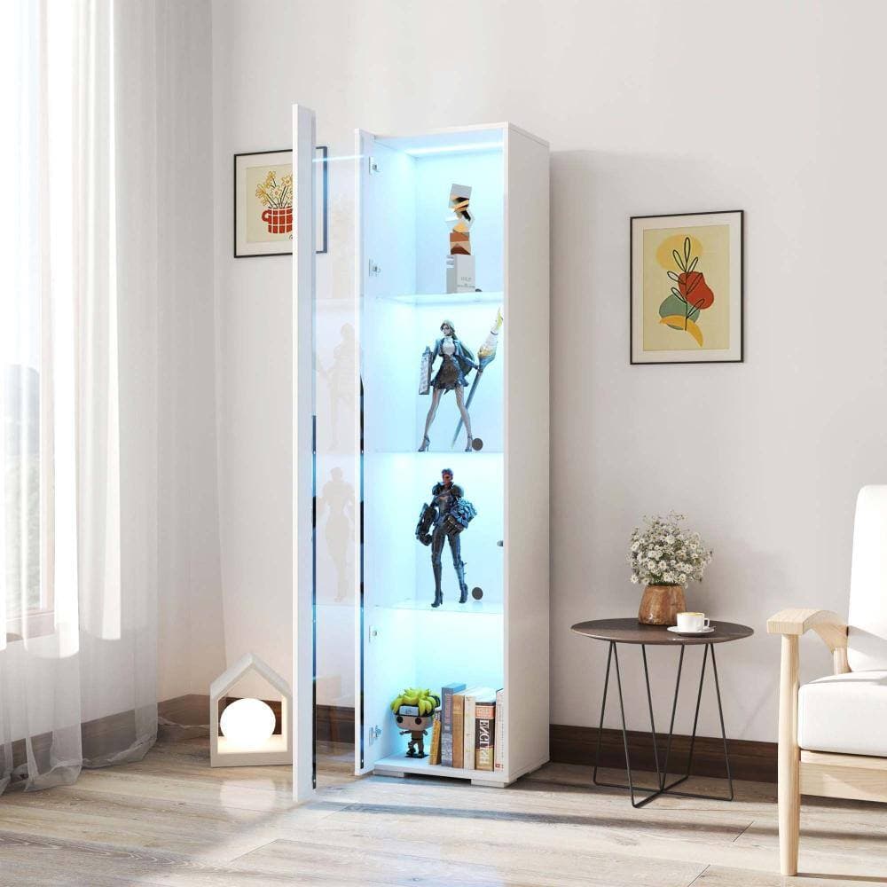 XUJMK 16 in W x 11 in D x 67 in H Linen Cabinet, Particle Board Side Cabinet with Aluminum Strip Lamp, Storage Space, White (2)