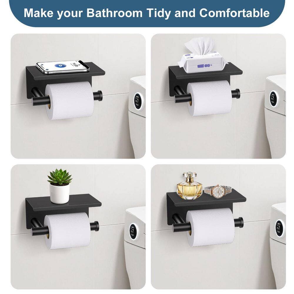 LAIFUCAM 5-Piece Bathroom Hardware Set with Towel Bar, Towel Rack, Toilet Paper Holder with Shelf in Matte Black (3)