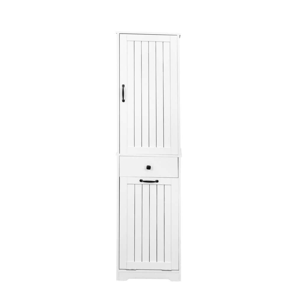 XUJMK 18 in W x 12 in D x 71 in H Linen Cabinet Laundry Cabinet in White with 1 Storage Cabinet 1 Drawer, Removable Cloth Bags (1)