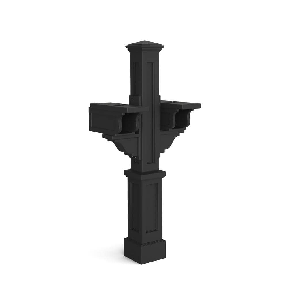 Mayne Rockport Double Decorative Polyethylene Mailbox Post, Black