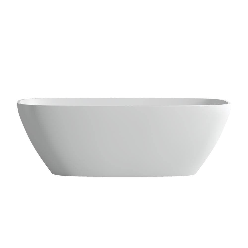 VANITYFUS 66.9 in. x 29.5 in. Stone Resin Flatbottom Solid Surface Non-Slip Freestanding Soaking Bathtub in Matt White (3)