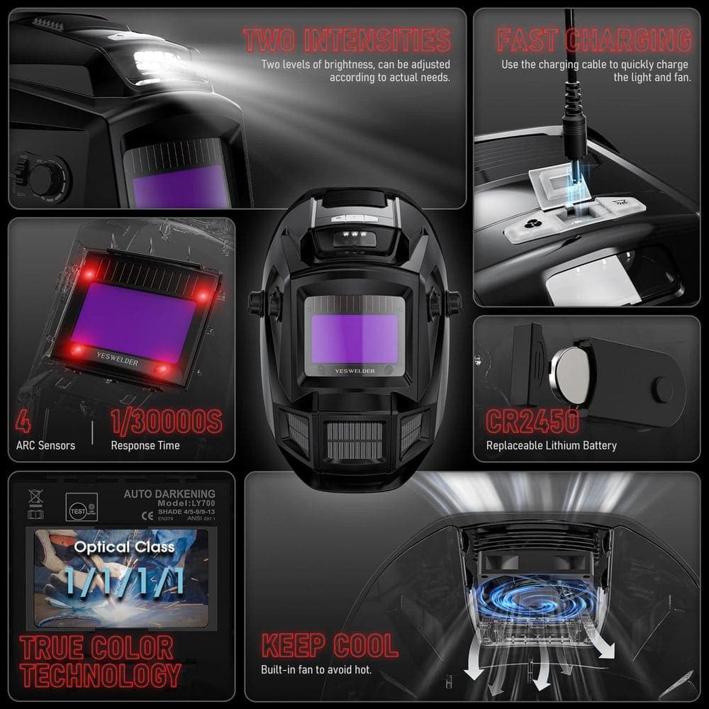MYWISH Auto Darkening Welding Helmet with Fan and Light, 4 Arc Sensor for TIG MIG ARC Weld Hood Helmet (3)