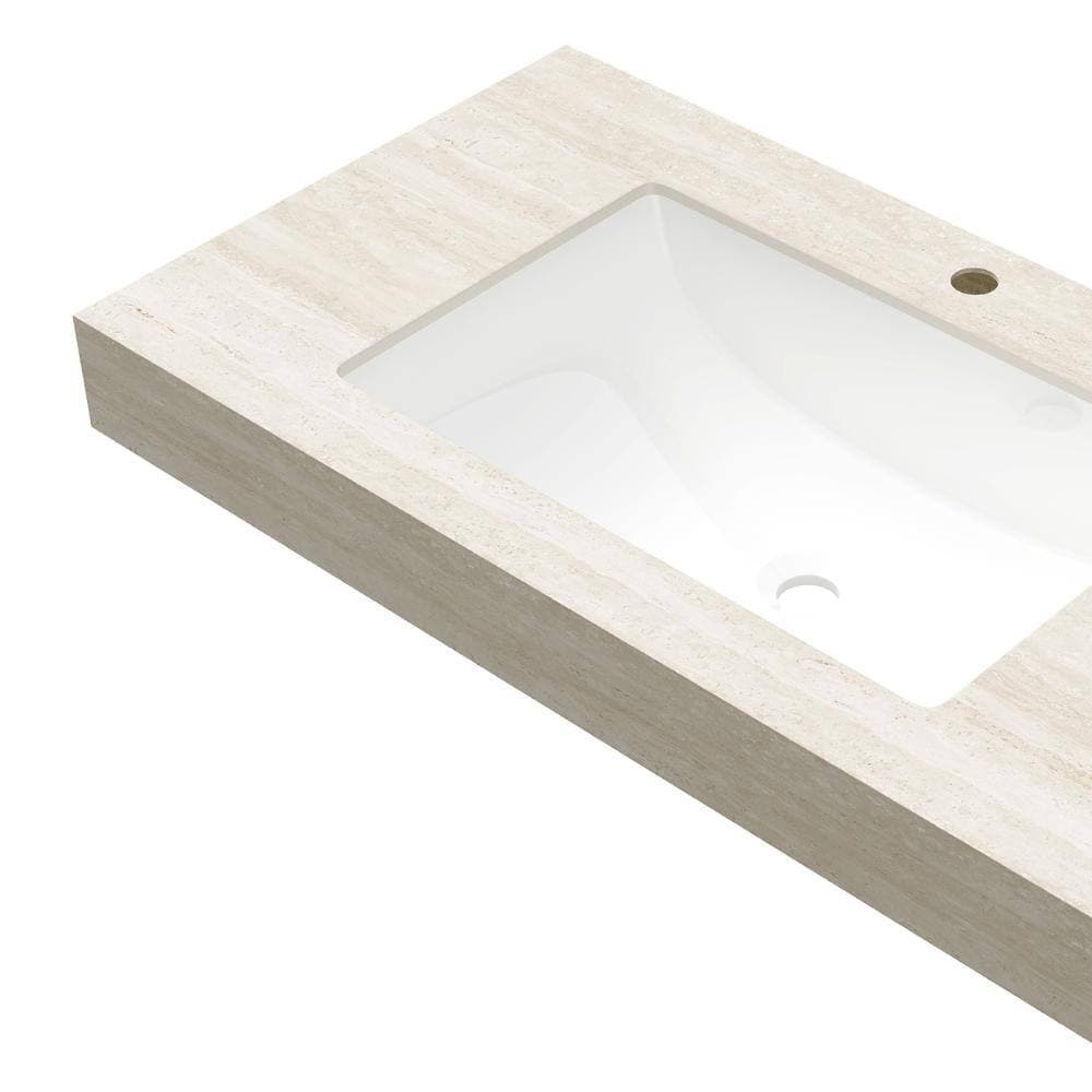 TCYO 36 in. Undermount Rectangular Bathroom Sink in White with Beige Roma Travertine-Pattern Countertop (2)