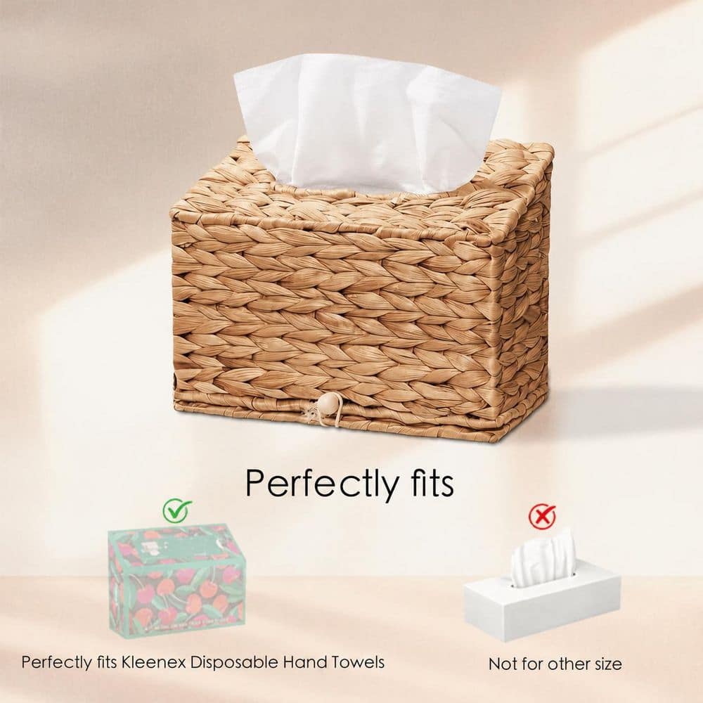 KHKFY Water Hyacinth Box Cover for Disposable Paper Towels - Handwoven Tissue Cover 10.6 in. L x 4.8 in. W x 8 in. (3)