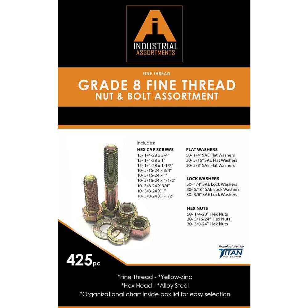 TITAN INDUSTRIAL SUPPLY 425 Piece Grade 8 Fine Thread Nut and Bolt Kit