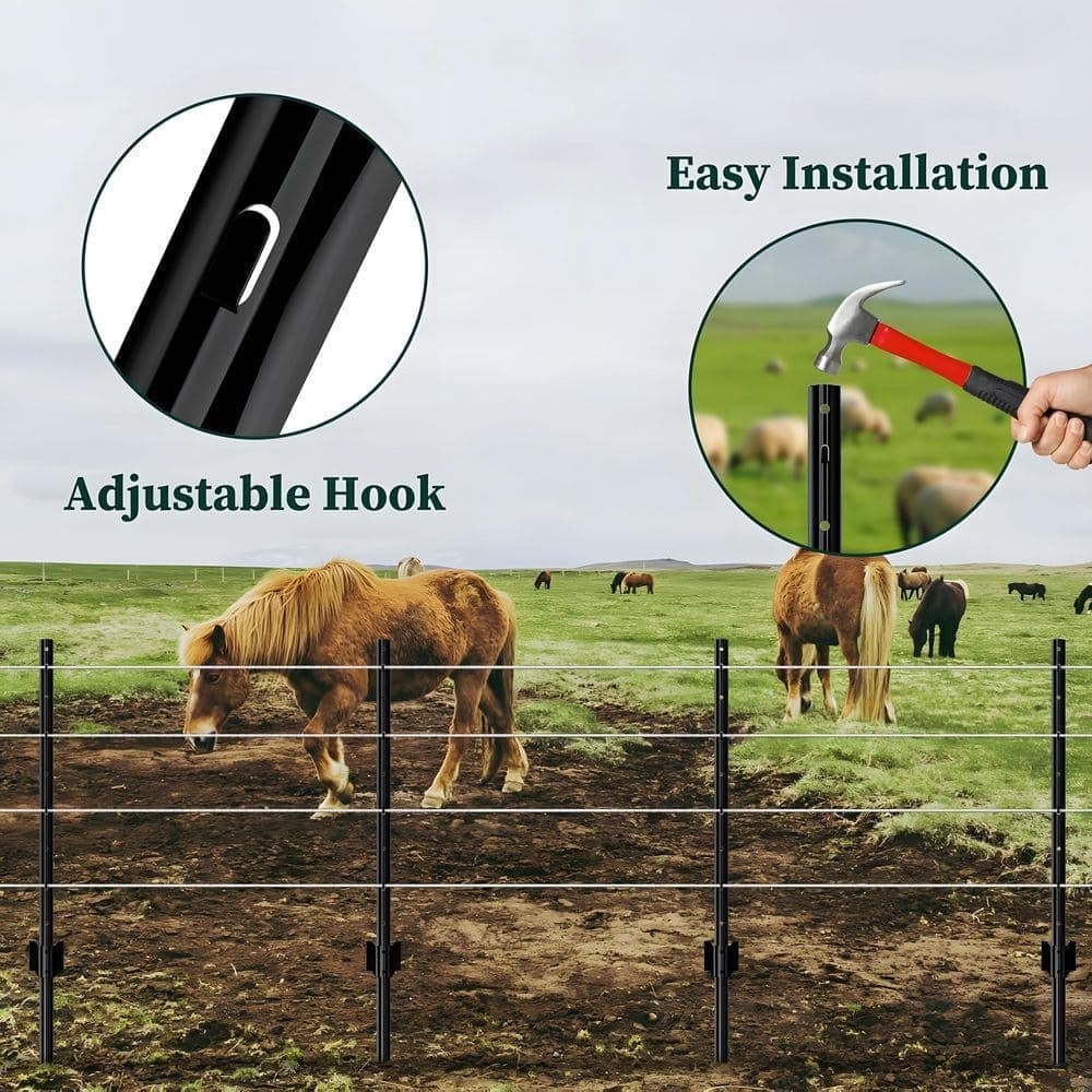 TITANKIT PRO 1-1/5 in. Dia x 47 in. 9-Gauge Black Galvanized Steel Fence U-Post, Heavy-Duty U-Shaped Metal Posts (6-Pack) (2)