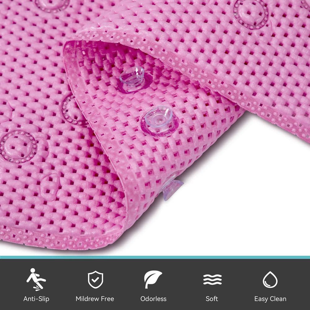 RAY STAR 17 in. x 36 in. Pink PVC Foam Bathtub Mat Non-Slip Shower and Bath Mats with Drain Holes, Suction Cups Shower Mat (3)