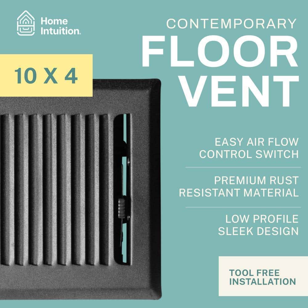 HOME INTUITION Contemporary 4 in. x 10 in. Decorative Floor Register Vent with Mesh Cover Trap, Matte Black (2)