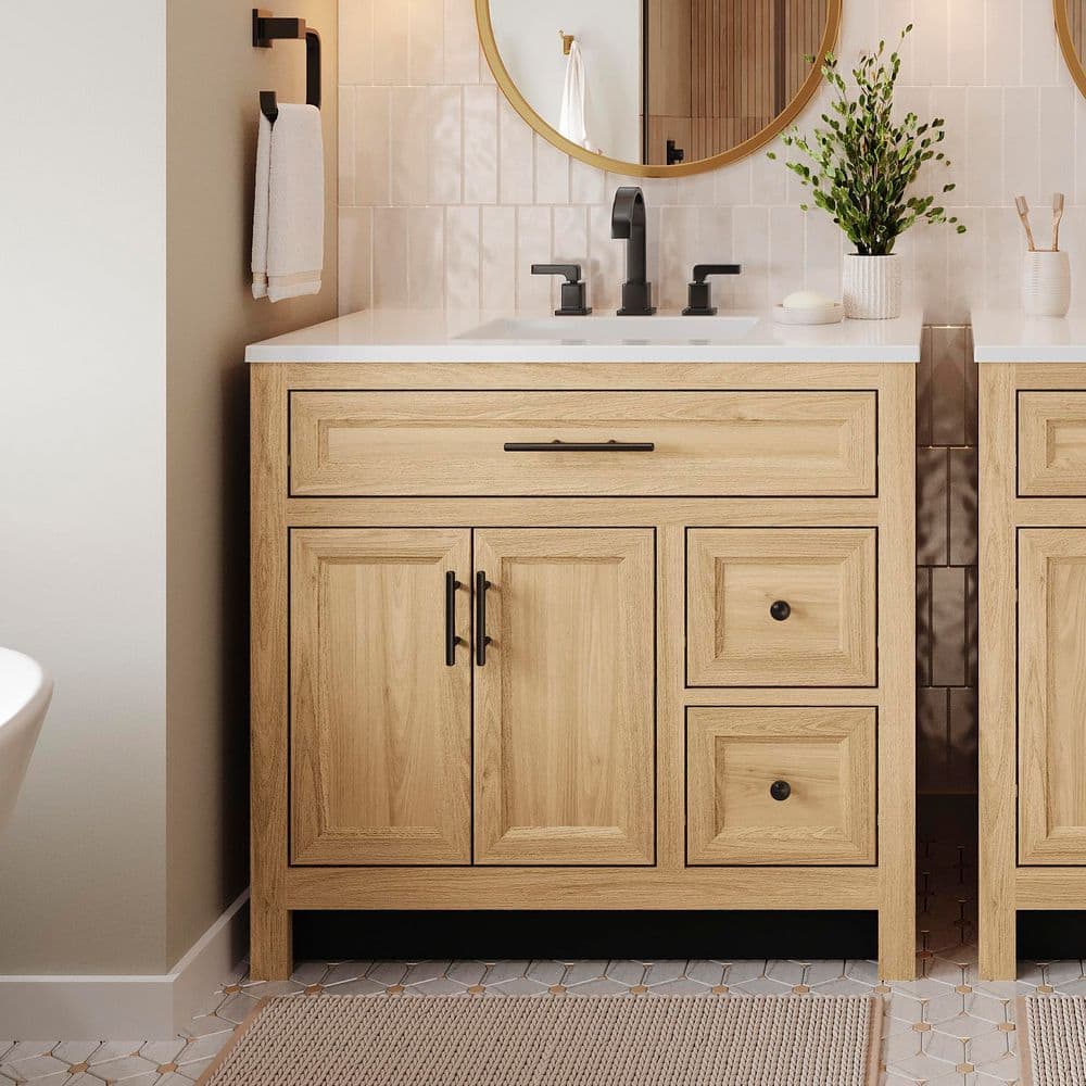 Glacier Bay Haldone 37 in. Single Sink Freestanding Sunlit Bathroom Vanity with White Cultured Marble Top (Assembled) (1)