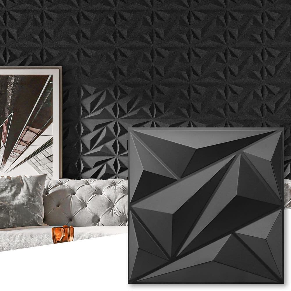 Art3d 1/50 in. x 11.8 in. x 11.8 in. Diamond Black Square Edge PVC Decorative Wall Paneling, Covering 32 sq. ft. (33-Pack) (1)