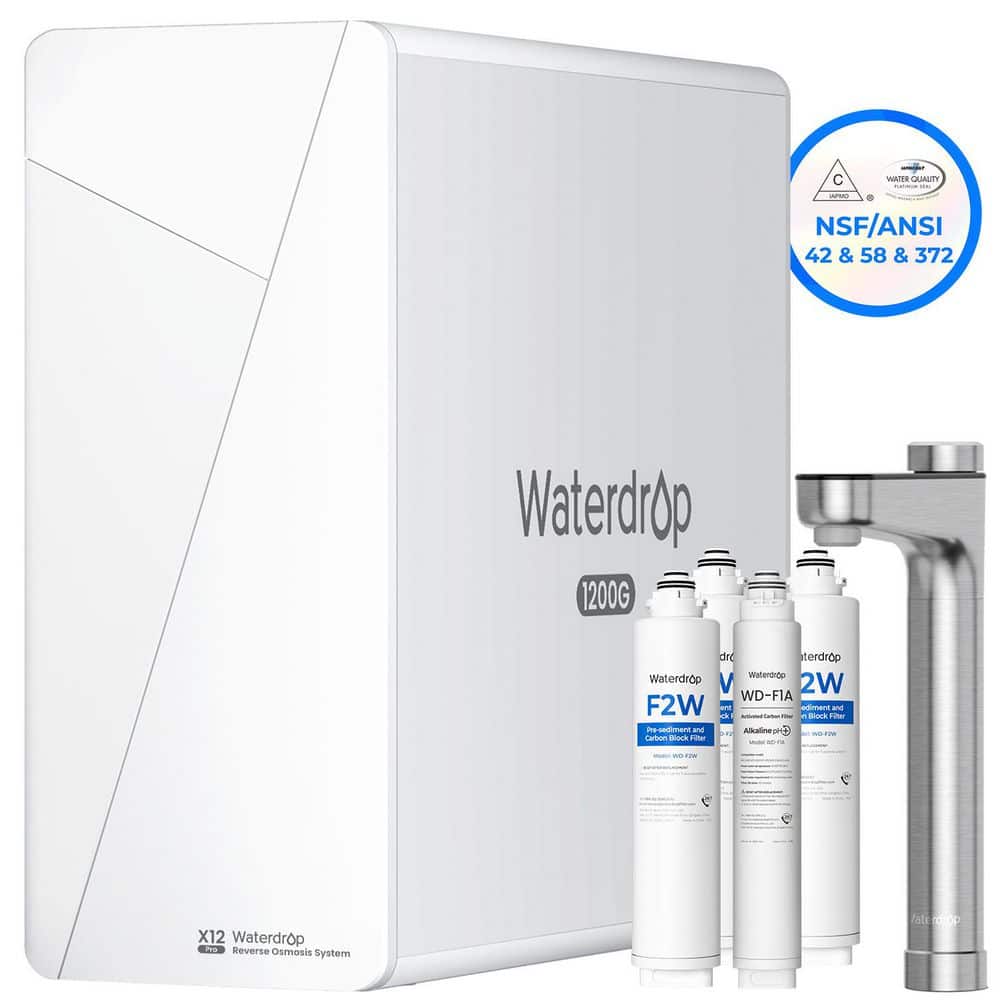 Waterdrop X12-PRO 1200 GPD Reverse Osmosis System Alkaline NSF/ANSI 58&372 Certified Tankless 11-Stage Smart Faucet 2-Years (1)