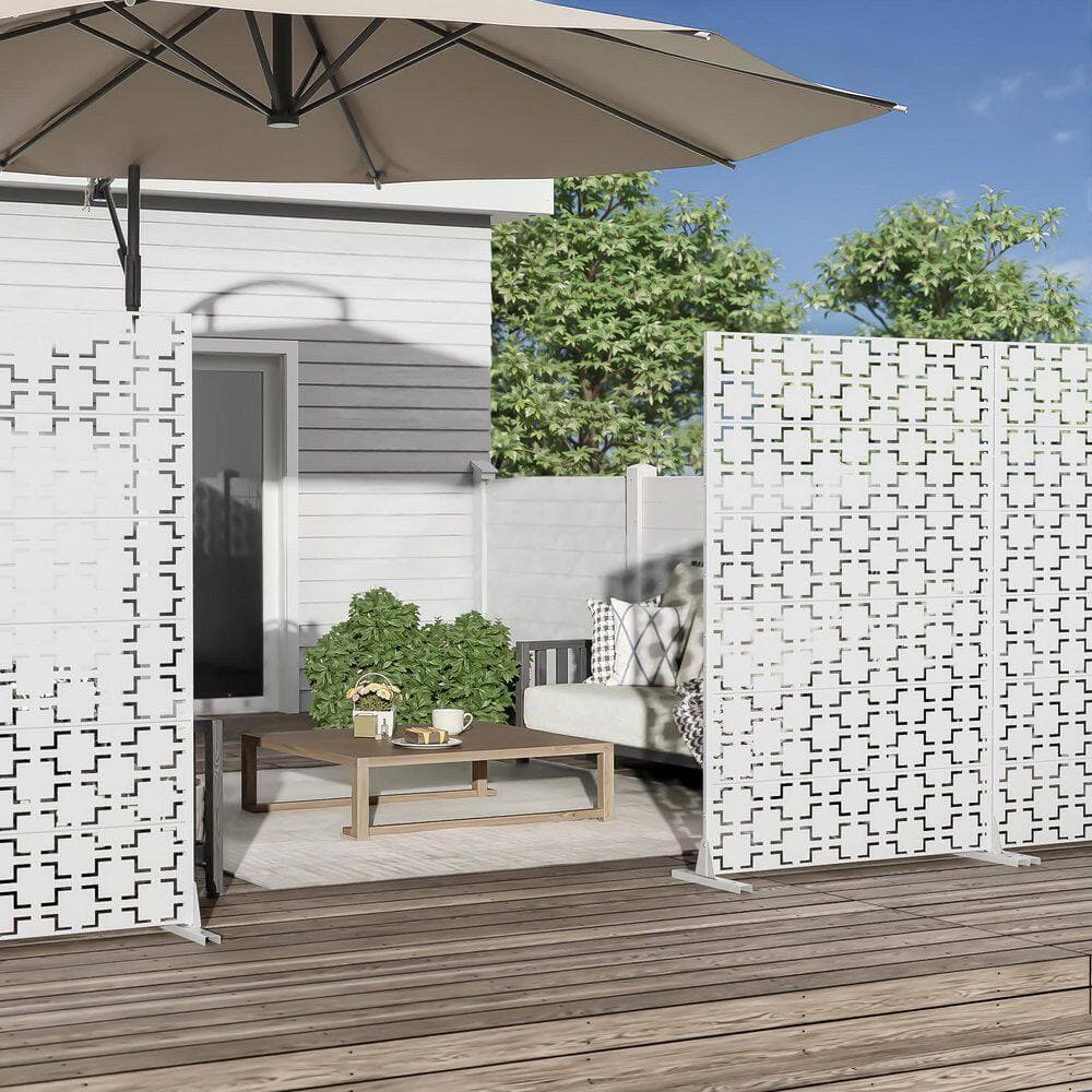 Dovelina 47 in. x 72 in. White Textured Metal Garden Screens Outdoor Privacy Screen (3)