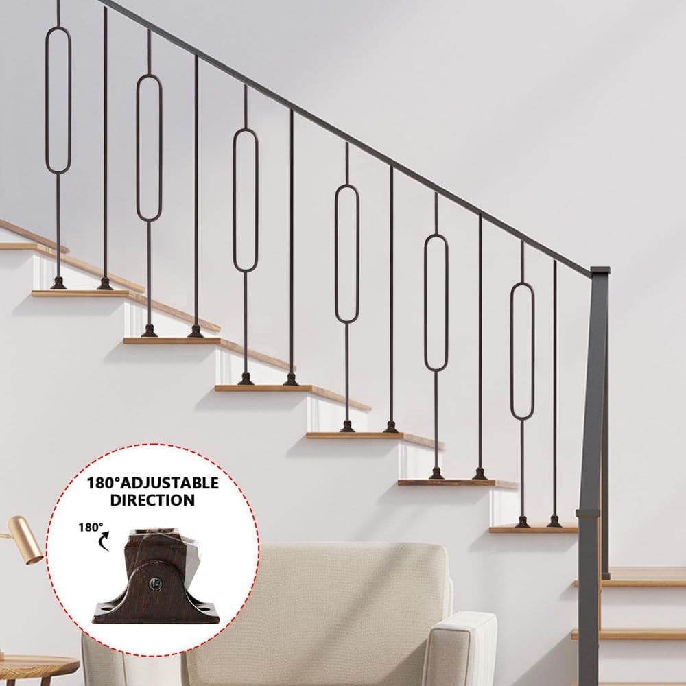 Afoxsos 44 in. H x 0.5 in. W Black Wrought Iron Modern Indoor Stair Railing Kit, 10 Pack, Includes Oval and Straight Aluminum (3)