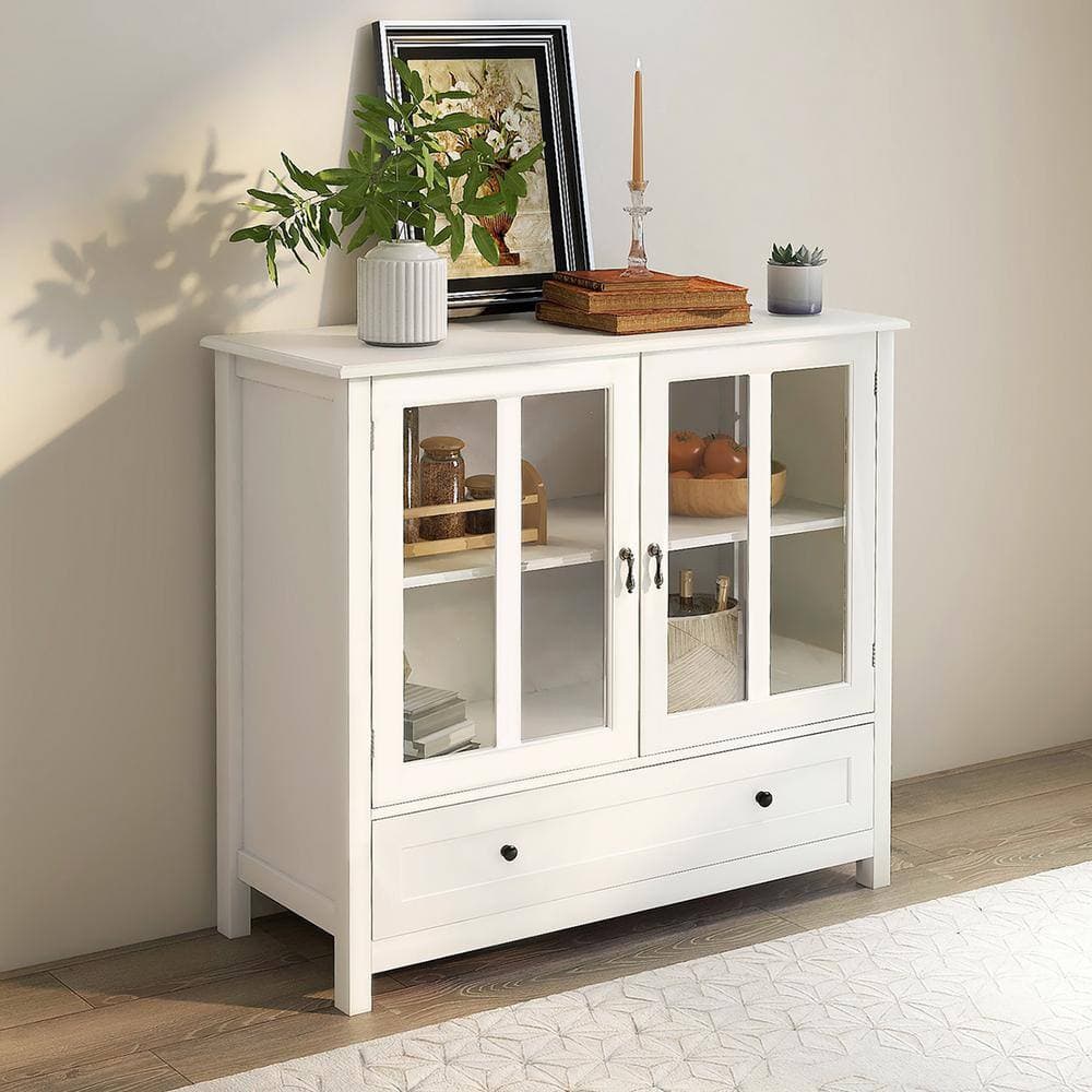 FUNKOL 39.37 in. W x 15.55 in. D x 35.43 in. H White MDF Freestanding Linen Cabinet with Unique Bell Handle (2)