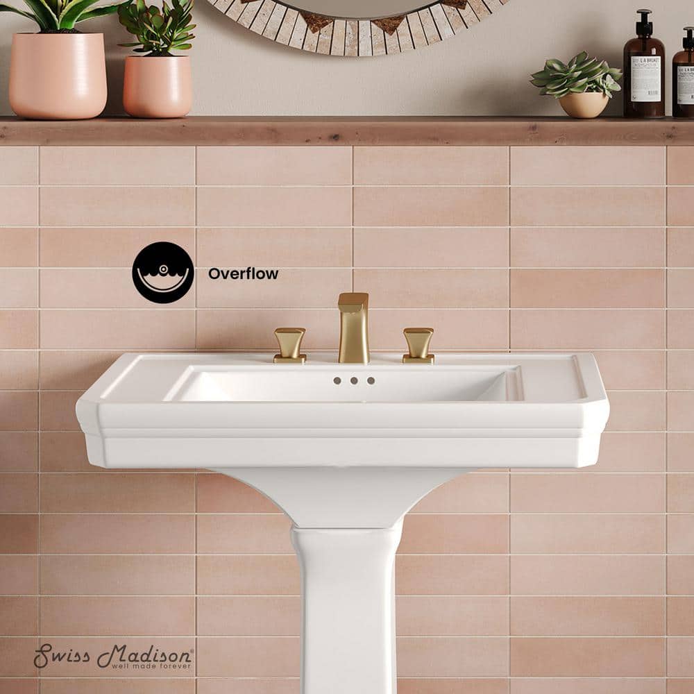 Swiss Madison Voltaire 30.3 in. 2-Piece Ceramic Rectangular Pedestal Bathroom Sink in Glossy White (2)