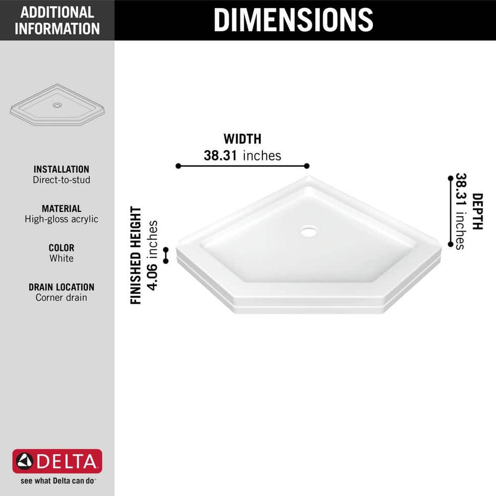 Delta 38 in. x 38 in. Neo-Angle Corner Shower Pan Base with Corner Drain in White (3)