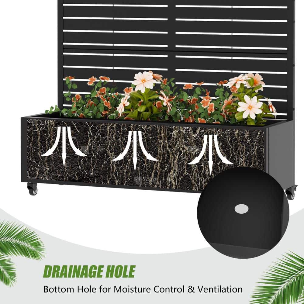 Dovelina Set of 2-73 in. x 16 in. x 47 in. Black Metal Iron Planter Box with Attached Trellis for Climbing Vegetation (3)
