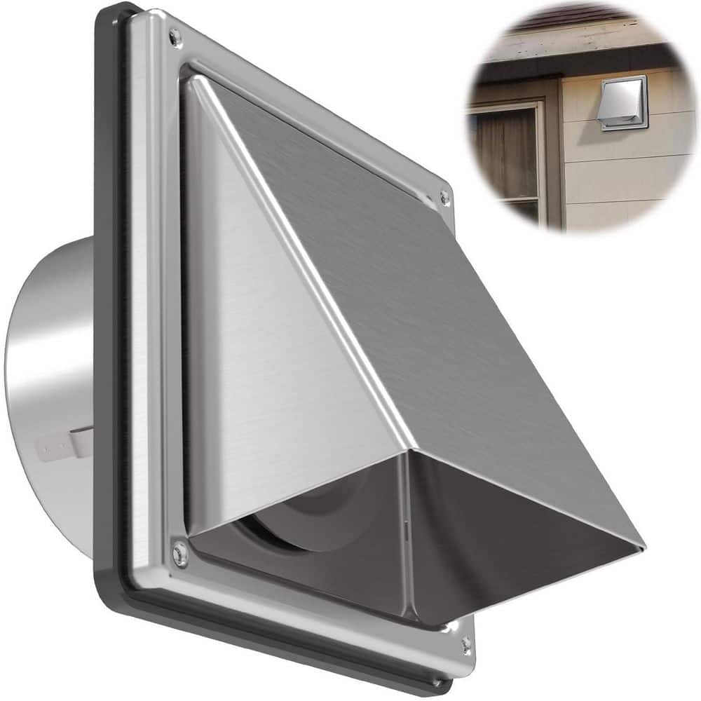 Laybus 6 in. Stainless Steel Dryer Vent Cover Outdoor Wall with Rubber Cushioned Non Return Flap for House Wall Vent (1)