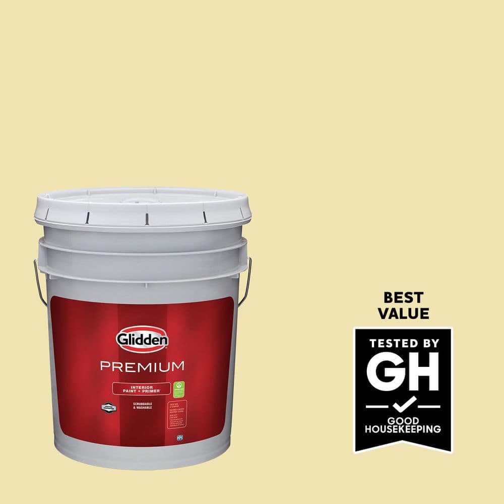 Glidden Premium 5 gal. PPG1108-3 Butter Cookie Flat Interior Latex Paint