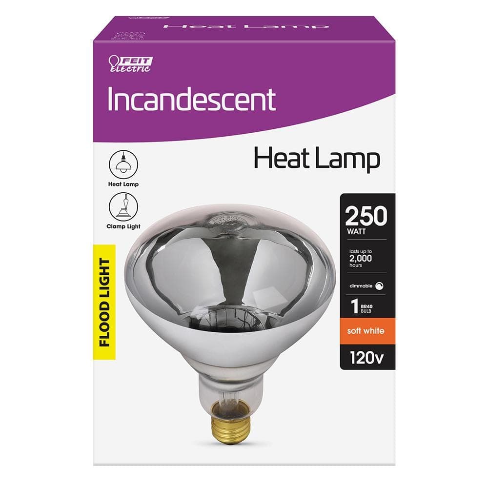 Feit Electric 250-Watt BR40 Clear Reflector E26 Heat Lamp Dimmable 120-Volt Infrared Incandescent Light Bulb (1-Pack) (4)